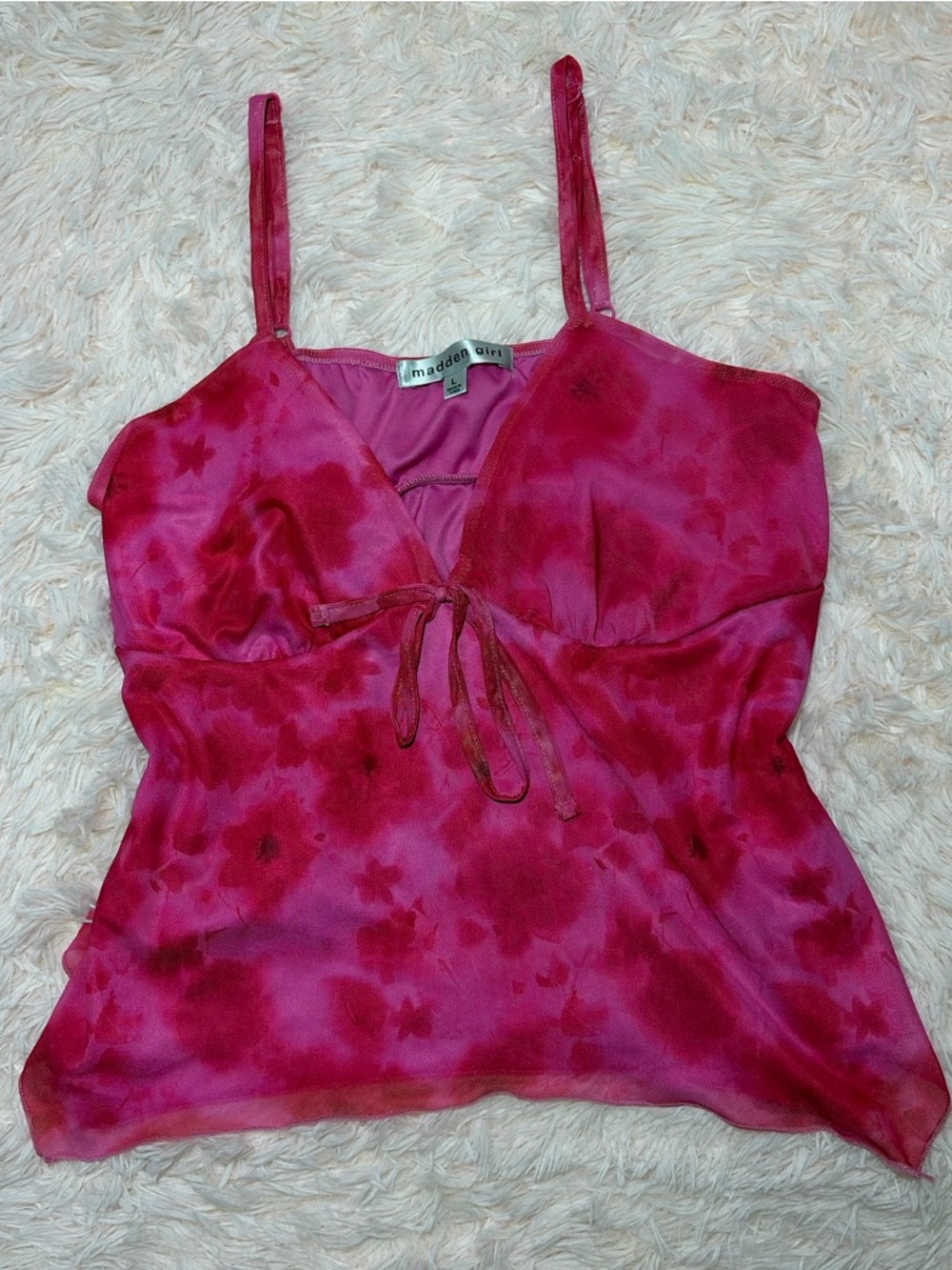 Madden Girl Pink Tie-Dye Satin Cami Top